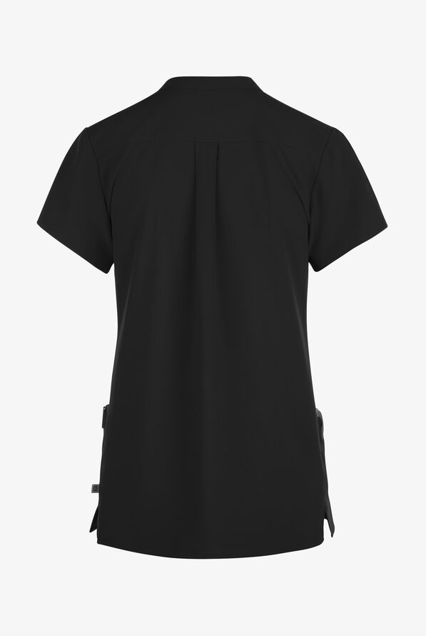 Wink Renew Women's 4-Pocket STRETCH Mandarin Collar Scrub Top - Black - 2