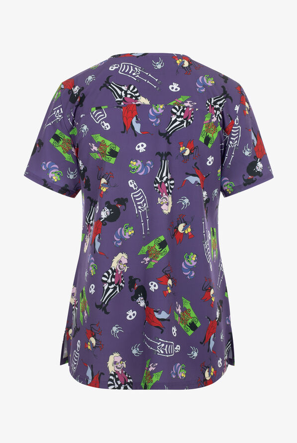 Beetlejuice Halloween by Funscrubs Women's 2-Pocket STRETCH V-Neck Print Scrub Top - null - 2