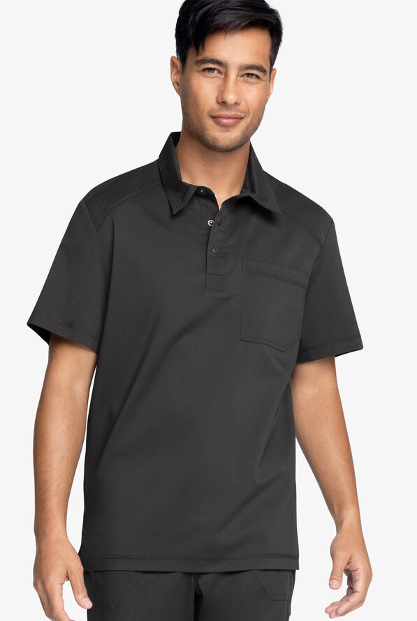 Cherokee Workwear Revolution Men's 1-Pocket STRETCH Snap Placket Polo Scrub Top - Pewter - 2
