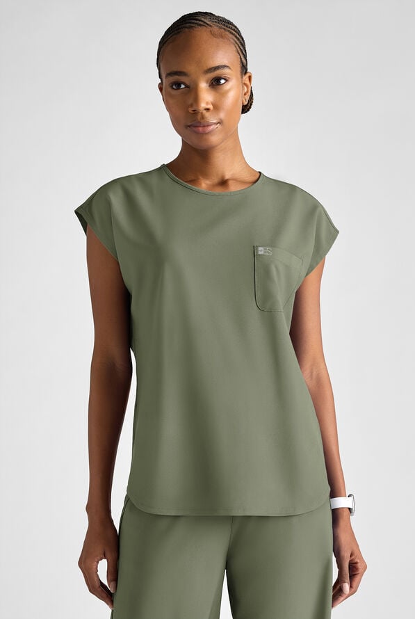 Easy STRETCH Women's Dolman Sleeve Crew Neck Scrub Top - Olive Leaf - 8