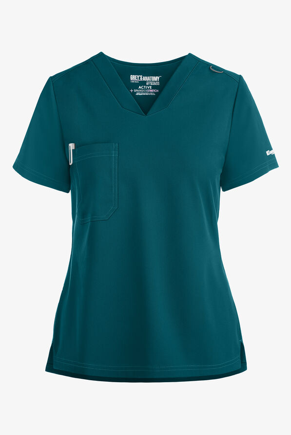 Grey's Anatomy by Barco Spandex STRETCH Bree Women's 1-Pocket Tuck In Scrub Top - Bahama Blue - 1