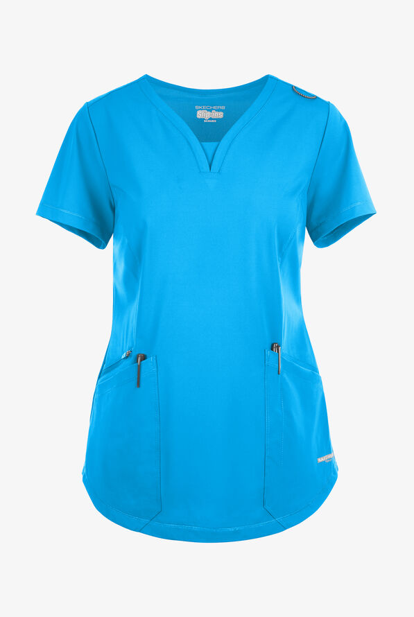 Skechers by Barco Slip-ins Serene Women's 3-Pocket STRETCH Gusset V-Neck Scrub Top - Bold Azure - 1