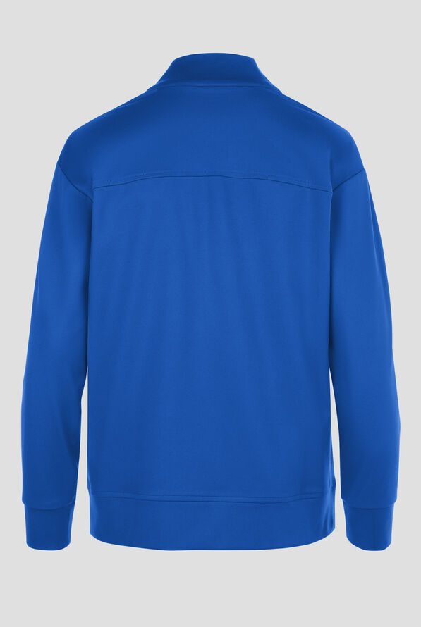 Cherokee Achieve Women's 2-Pocket STRETCH Zip Front Collar Knit Scrub Jacket - Royal - 2