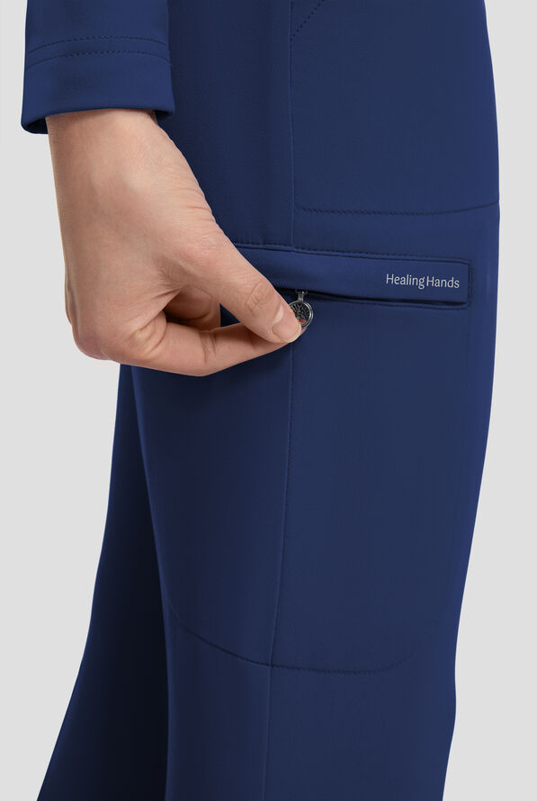 Healing Hands 360 Joelle Women's 6-Pocket STRETCH High Waist Flare Leg Scrub Pants - Navy - 3