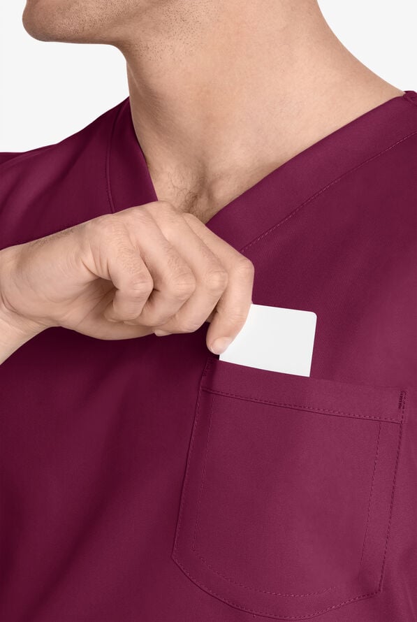 Blusa m&eacute;dica unisex Cherokee Workwear Originals Ultra con cuello en V y 1 bolsillo - Wine - 3