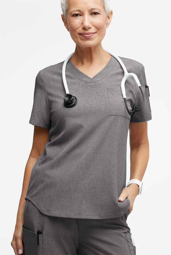 Easy STRETCH Chloe Women's 3-Pocket V-Neck Tuck-In Scrub Top - Graphite Heather - 2