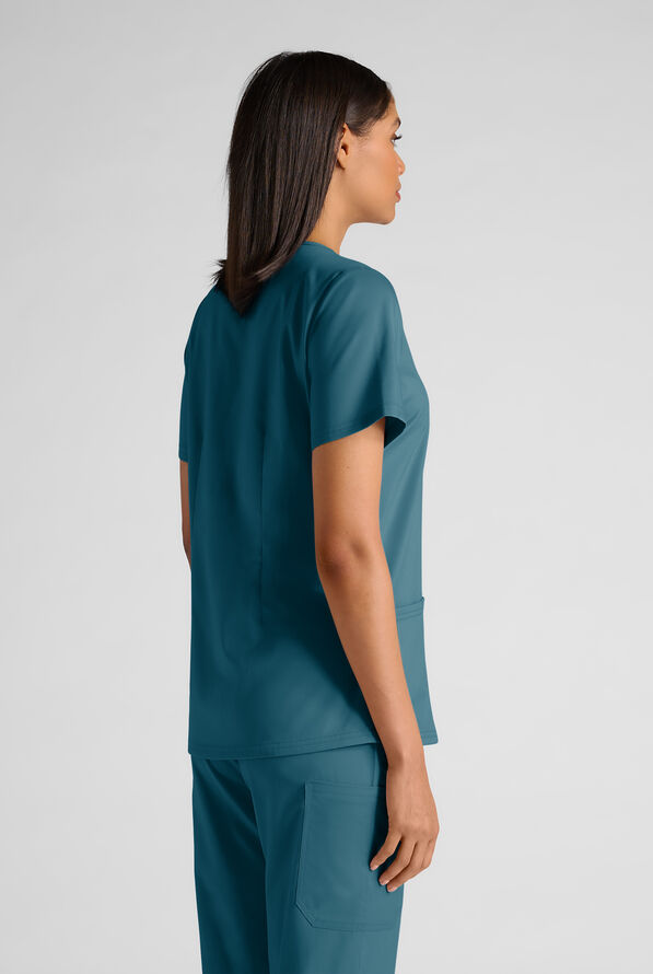 Butter-Soft STRETCH FLXTEK+ Women's 4-Pocket V-Neck Scrub Top - Caribbean Blue - 2