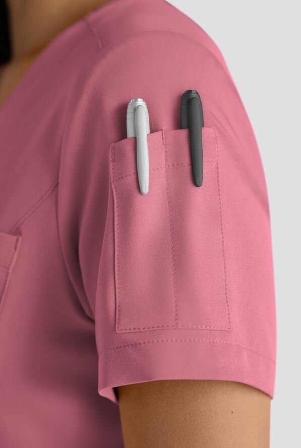 ReSurge Diamond Women's 3-Pocket V-Neck Tuck In / Wear Out Scrub Top - Tea Rose - 5