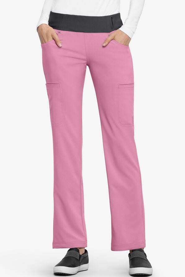 Cherokee iflex Women's 6-Pocket STRETCH Knit Waistband Cargo Scrub Pants - Petite - Spring Iris/Pewter - 1