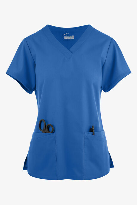 Blusa médica Butter-Soft Originals con cuello en V y 6 bolsillos para mujer