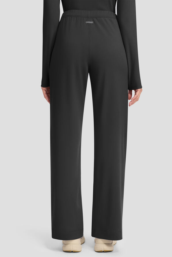 Cherokee Achieve Women's 3-Pocket STRETCH Wide Leg Pull-On Knit Scrub Pants - Black - 3