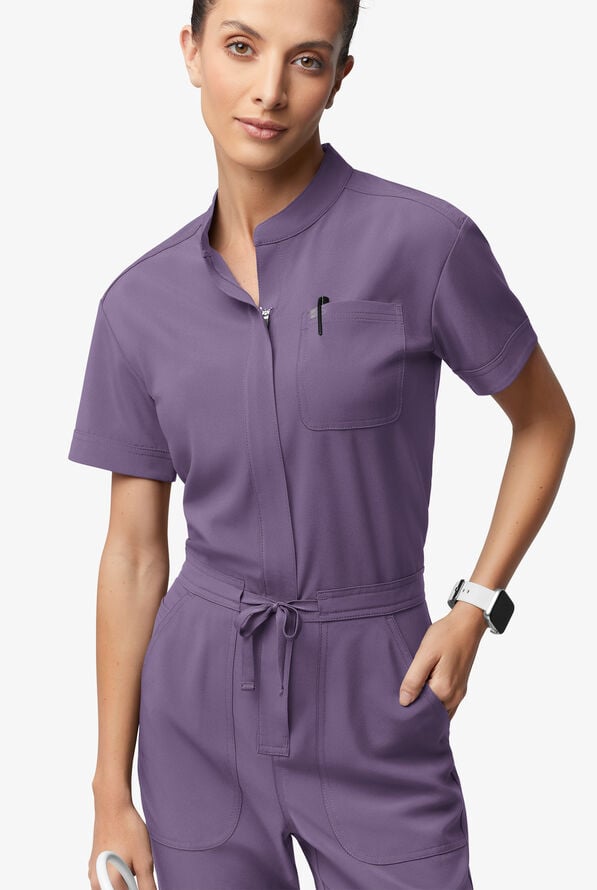 Easy STRETCH Allie Women's 6-Pocket Short Sleeve Jumpsuit - Purple Dusk - 2