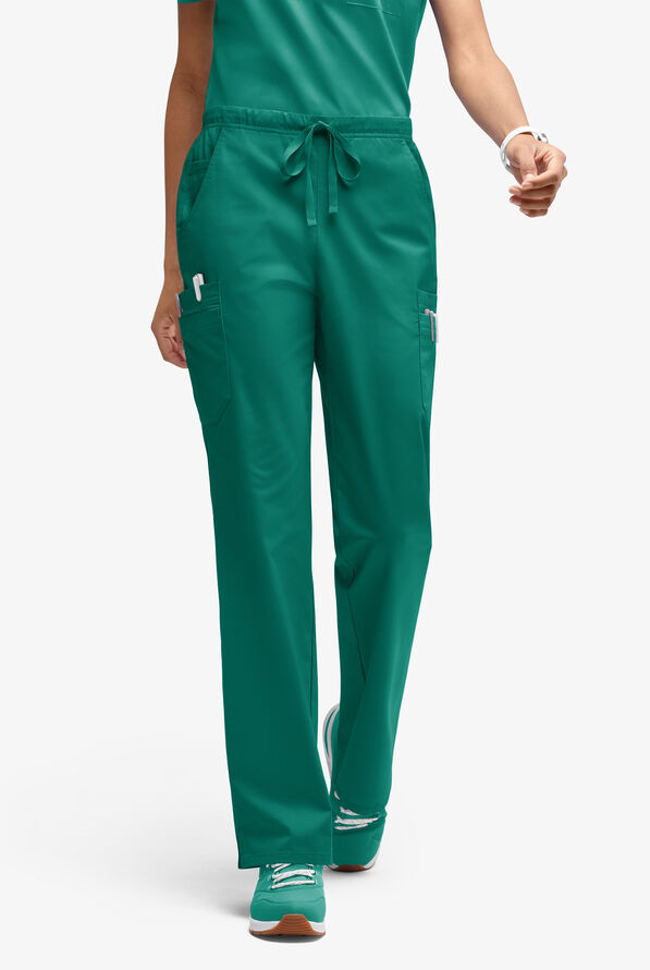 Butter-Soft STRETCH Women’s 10-Pocket Mid Rise Straight Leg Scrub Pant - Petite - Hunter - 1