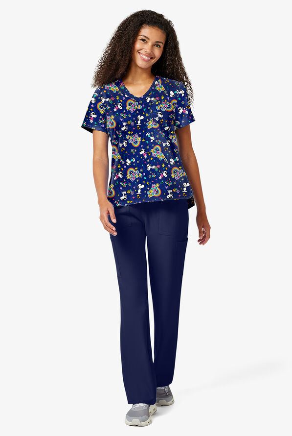 Tooniforms Peanuts Cool Kindness Women's 1-Pocket STRETCH V-Neck Print Scrub Top - null - 2