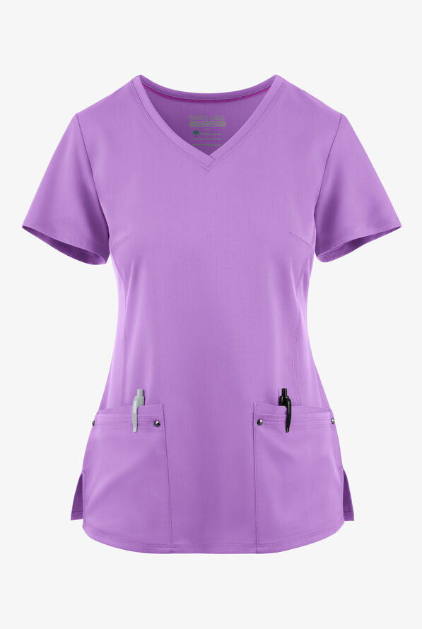 Blusa médica Healing Hands Purple Label STRETCH Juliet con 2 bolsillos y costuras estilo princesa para mujer - Purple Moonstone - 1