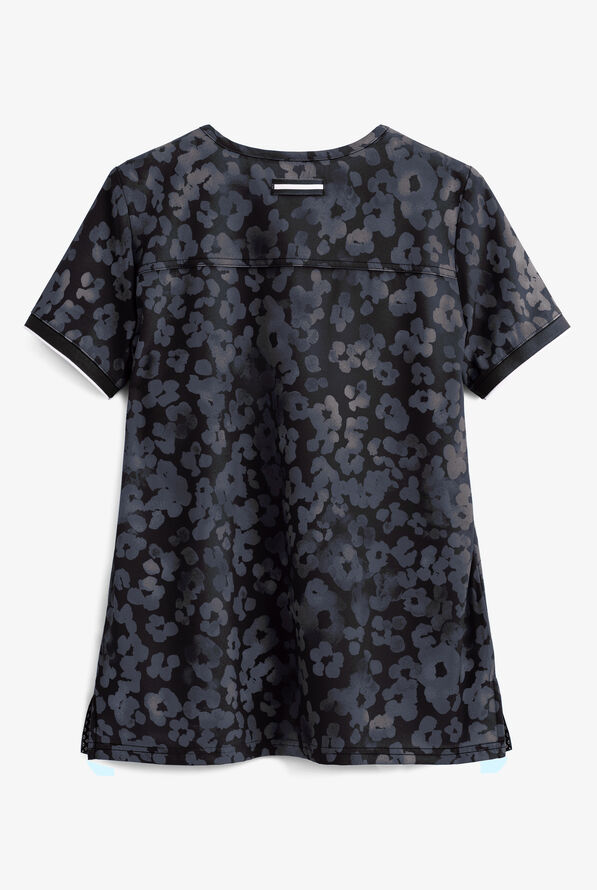 koi Next Gen Tonal Cheetah Charcoal Women's 3-Pocket V-Neck STRETCH Print Scrub Top - null - 2