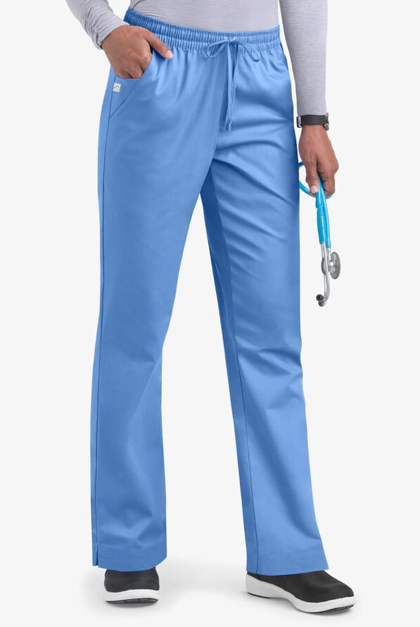 Butter-Soft STRETCH Women's 3-Pocket Elastic Waist Drawstring Scrub Pants - Ceil Blue - 1
