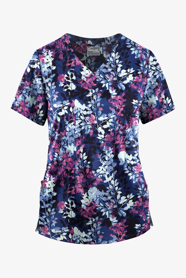 Butter-soft STRETCH Women's Hologram Garden Ceil V-Neck Print Scrub Top ...