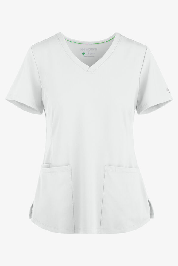 HH Works by Healing Hands Monica Women's 4-Pocket STRETCH V-Neck Scrub Top - White - 1