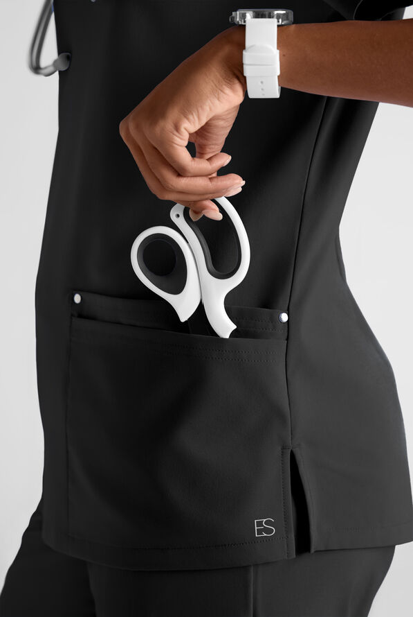 Easy STRETCH Women's 8-Pocket Scrub Set - Petite - Onyx Black - 4