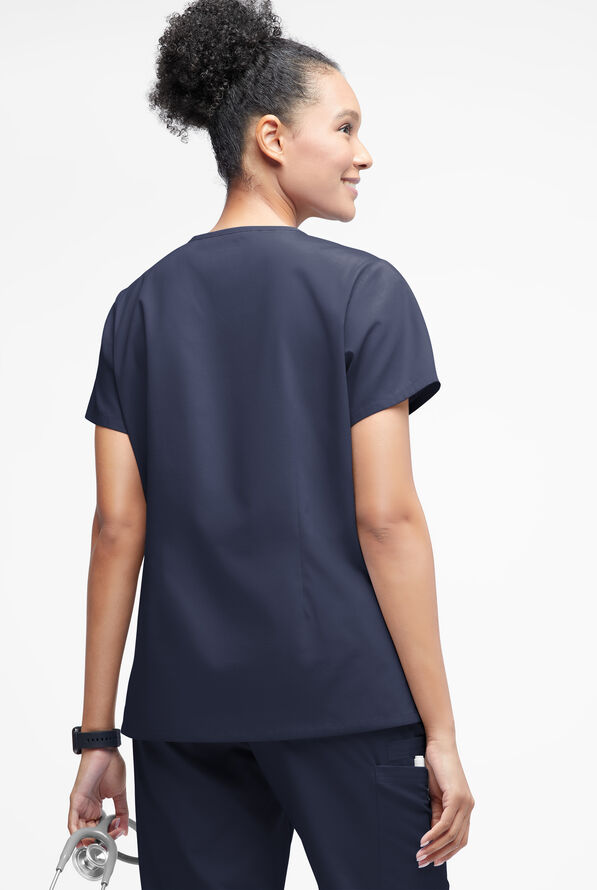 Blusa m&eacute;dica Butter-Soft Originals con cuello entrecruzado y 3 bolsillos para mujer - Navy - 3
