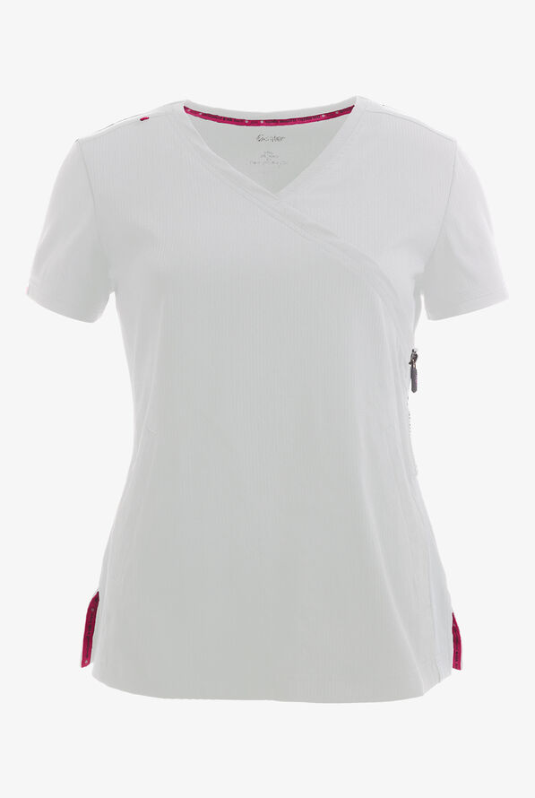 Blusa médica koi Lite™ Philosophy STRETCH estilo cruzado con 2 bolsillos y cremallera para mujer - White - 1