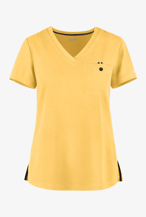 koi Next Gen Ready to Work Women's 1-Pocket STRETCH V-Neck Scrub Top - Butter Yellow - 1