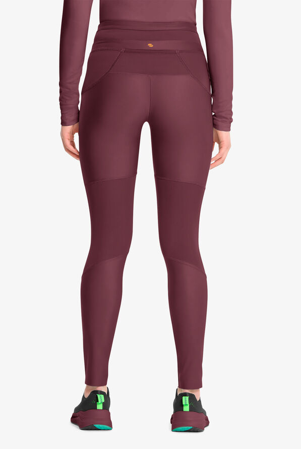 Infinity GNR8 Kinetic Knit Women's 3-Pocket STRETCH High Waisted Mesh Overlay Legging Scrub Pants - Plum Velvet - 3