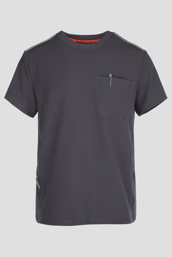 Infinity GNR8 Men's 3-Pocket STRETCH Rib-Knit Crew Neck Scrub Top - Pewter - 1