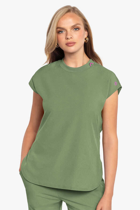 Med Couture Amp Women's 2-Pocket STRETCH Tuck in Dolman Crew Neck Scrub Top - Beyond Green - 2