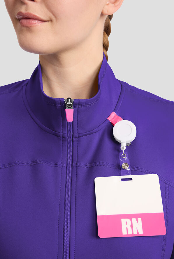 Chaqueta m&eacute;dica Med Couture Amp Knit STRETCH con cremallera y 2 bolsillos para mujer - Galactic Purple - 3