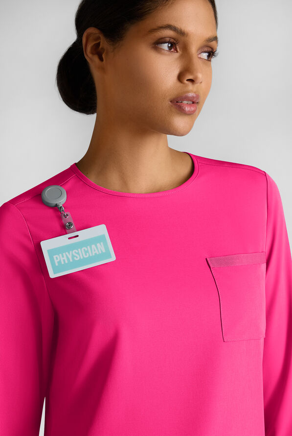 WhisperLite LYRA Women's 2-Pocket STRETCH 3/4" Sleeve Scrub Top - Reactive Pink - 4