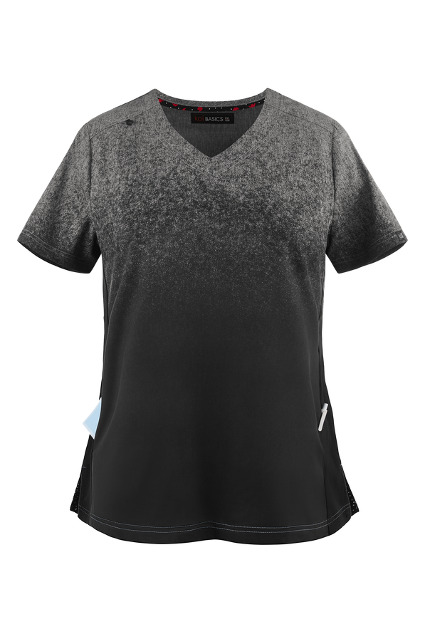koi Basics Cali Ombre Heather Platinum Grey/ Black Women's 2-Pocket V-Neck Print Scrub Top - null - 1