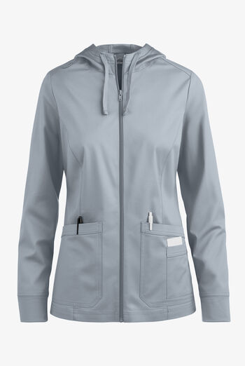Butter-Soft STRETCH Women's 3-Pocket Zip-Front with Cozy Knit Hood and Trim Scrub Jacket