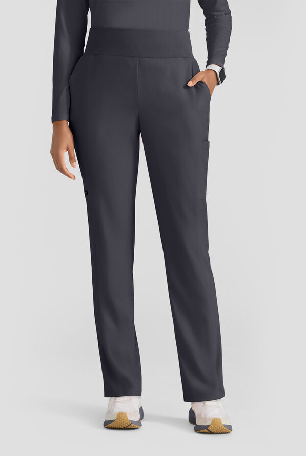 Grey's Anatomy by Barco Spandex STRETCH Renee Women's 6-Pocket High Waisted Straight Leg Scrub Pants - Steel Gray - 1