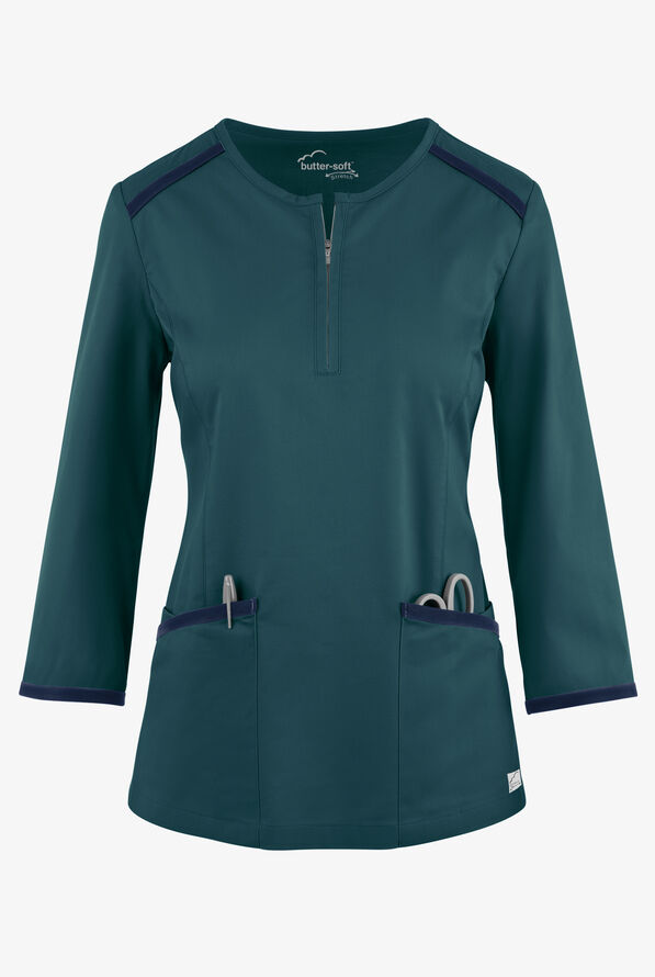 UA 3/4 Sleeve Scrub Top with Zip Closure, Fashion Solid Scrubs