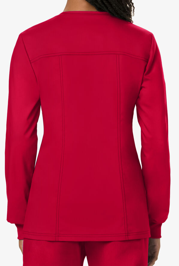 Cherokee Workwear Revolution Women's 3-Pocket STRETCH Snap Front Scrub Jacket - Red - 3