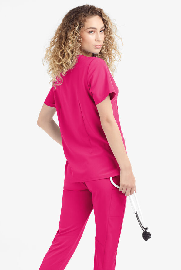 Blusa m&eacute;dica Easy STRETCH Arianna con cuello curvo y 4 bolsillos para mujer - Flirt - 3