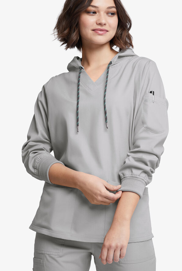 Sudadera médica manga larga Butter-Soft Originals con capucha y 5 bolsillos para mujer - Silver - 2