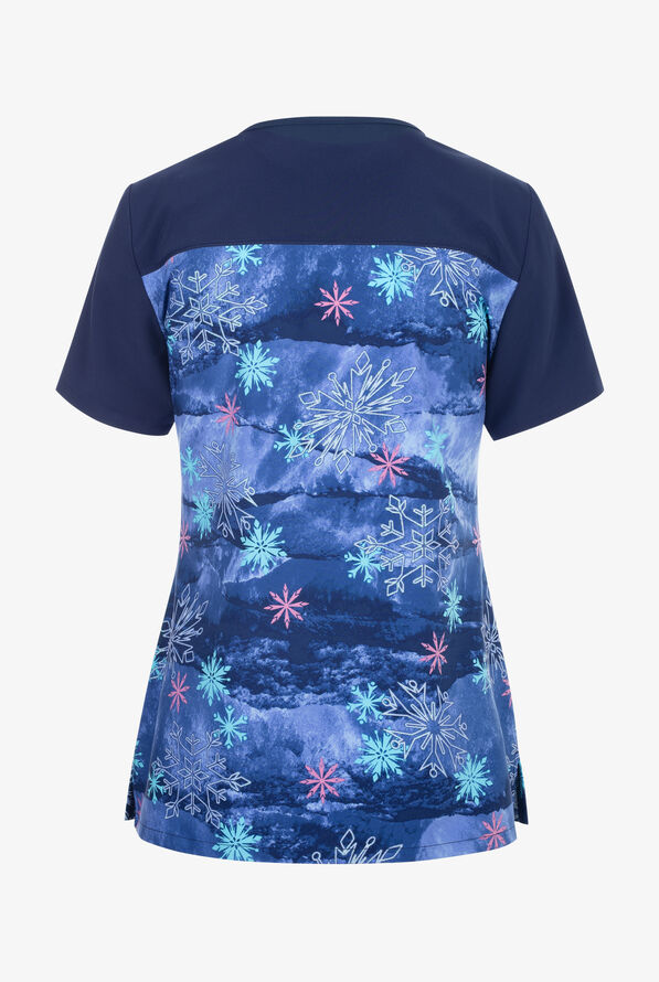 Tooniforms Disney's Bruni and Elsa Women's 2-Pocket STRETCH V-Neck Print Scrub Top - null - 2