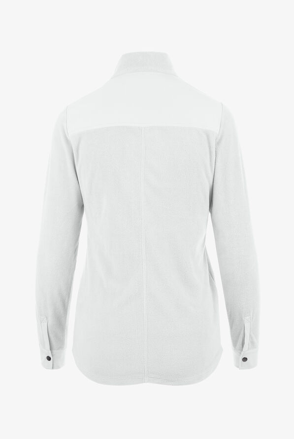 White Cross FIT Women's 3-Pocket Fleece Zip Front Shacket Scrub Jacket - White - 4