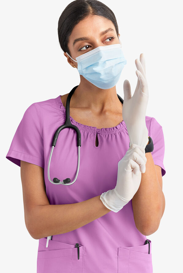 Blusa m&eacute;dica UA Butter-Soft STRETCH estilo campesina con mangas cortas y 6 bolsillos para mujer - Orchid - 8