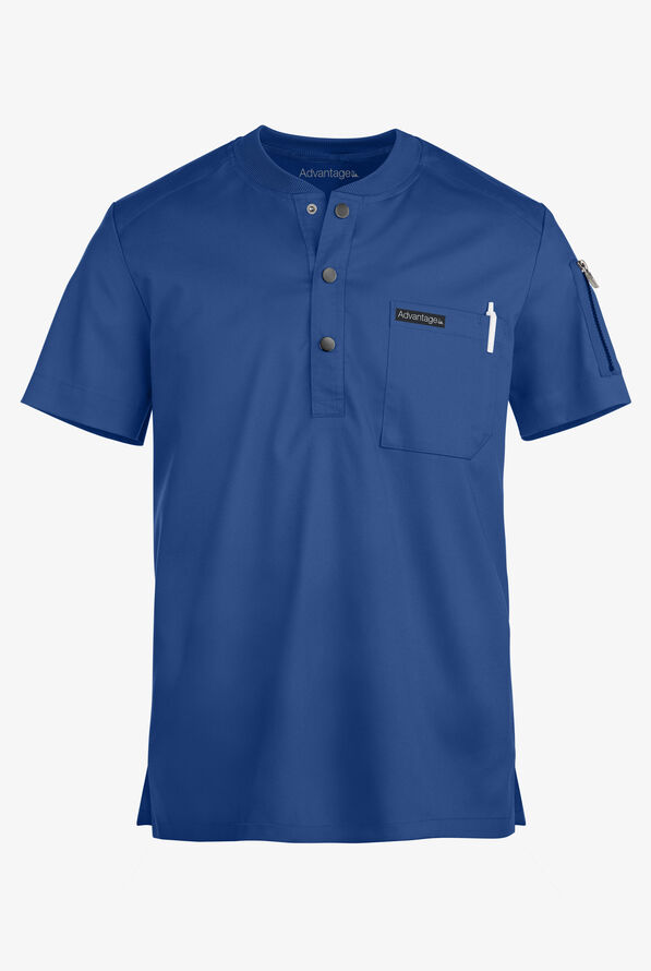 Advantage STRETCH Men's 2-Pocket Short Sleeve Henley Scrub Top - Royal - 1