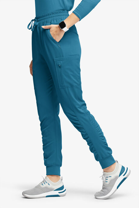 Pantalón médico WhisperLite Calla estilo cargo con pierna fruncida y 6 bolsillos para mujer
