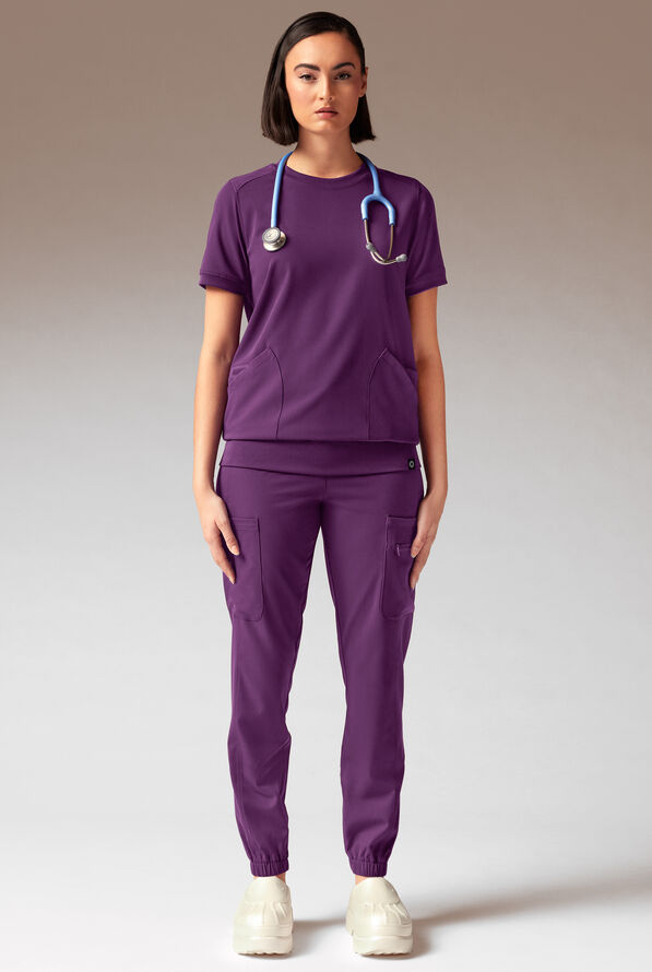 Hypothesis Kentica Crew Women’s 4-Pocket Scrub Top - Eggplant - 3