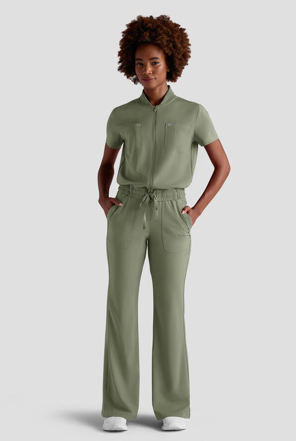 Easy STRETCH Nika Women's Zip Front Short Sleeve Jacket - Olive Leaf - 2