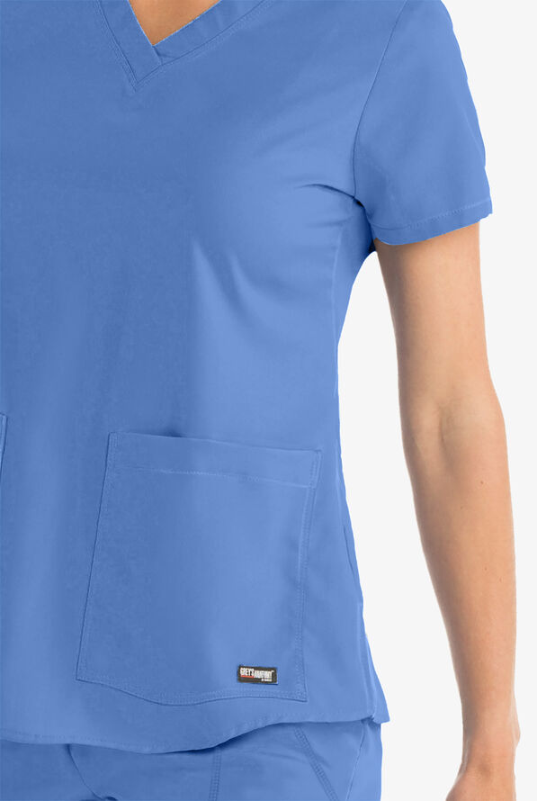 Blusa m&eacute;dica Grey's Anatomy de corte cl&aacute;sico con cuello en V y 2 bolsillos para mujer - Ceil Blue - 3