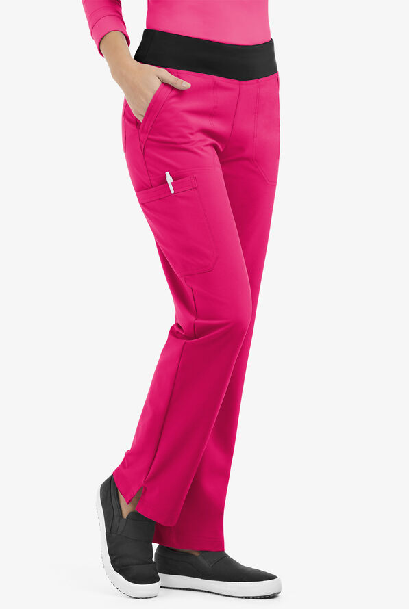 Easy STRETCH Sienna Women's 5-Pocket Sport Yoga Scrub Pants - Flirt/Black - 1