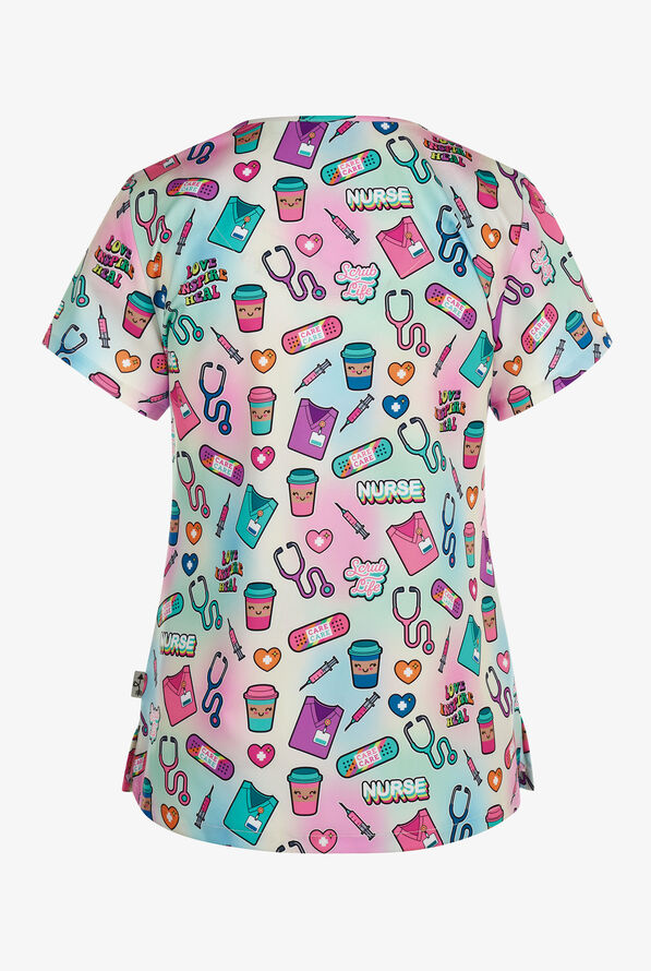 Zavate Ava Therese Scrub Life Women's 2-Pocket STRETCH V-Neck Print Scrub Top - null - 2