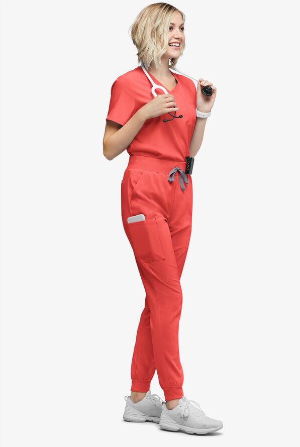 Pantal&oacute;n m&eacute;dico Easy STRETCH Olivia estilo jogger con 7 bolsillos para mujer - Spiced Coral - 5